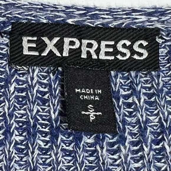 Express Blue Marl V-Neck Sweater Size Small Cotton Oversized - Picture 5 of 14